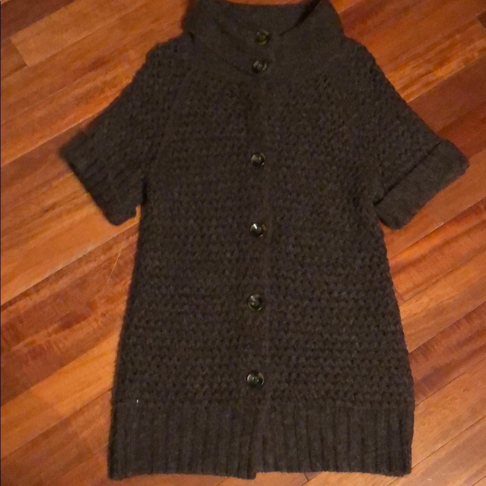 Brown cowl button tunic sweater